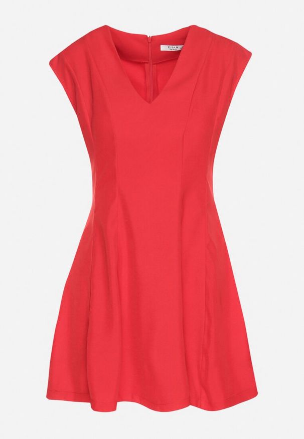 Born2be - Czerwona Rozkloszowana Sukienka o Taliowanym Kroju Ellaira. Okazja: na co dzień. Kolor: czerwony. Wzór: kolorowy. Styl: casual, elegancki