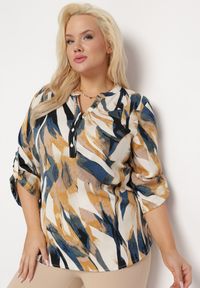 Born2be - Beżowo-Żółta Bluzka w Abstrakcyjny Wzór z Podpinanymi Rękawami Xaliana. Okazja: na co dzień. Kolekcja: plus size. Kolor: beżowy. Styl: casual #7