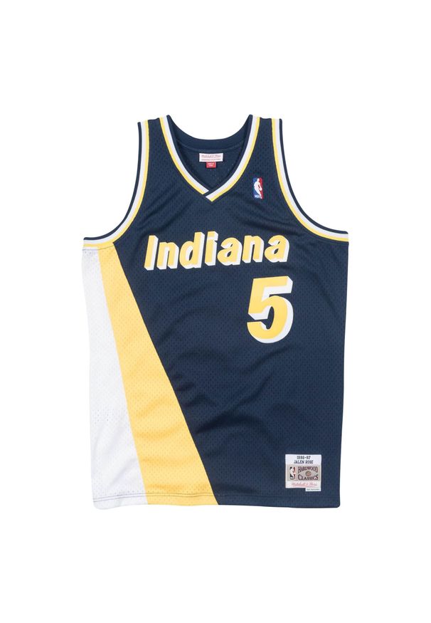 Mitchell & Ness - Swingman jersey Indiana Pacers Jalen Rose. Kolor: niebieski, wielokolorowy, żółty. Materiał: jersey. Sport: koszykówka