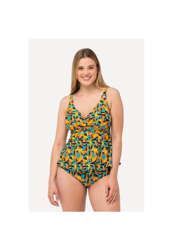 ULLA POPKEN - Damskie Tankini abstrakcyjny nadruk miękkie miseczki z recyklingu. Kolekcja: plus size. Kolor: czarny. Materiał: poliamid, materiał, elastan. Wzór: nadruk