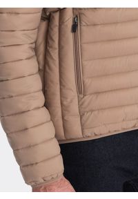 Ombre Clothing - Męska kurtka pikowana pakowana w worek - brązowa V4 OM-JALP-0156 - XXL. Typ kołnierza: kołnierzyk stójkowy. Kolor: brązowy. Materiał: materiał, nylon, poliester #8