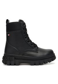 TOMMY HILFIGER - Tommy Hilfiger Trapery Lace-Up Bootie T3A5-34046-1695 S Czarny. Kolor: czarny. Materiał: skóra