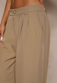 Renee - Brązowe Spodnie o Szerokim Kroju High Waist Dolarenna. Okazja: na co dzień. Stan: podwyższony. Kolor: brązowy. Styl: elegancki, casual #3