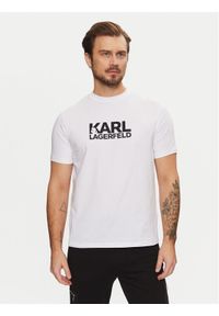 Karl Lagerfeld - KARL LAGERFELD T-Shirt 755087 551235 Biały Regular Fit. Typ kołnierza: dekolt w karo. Kolor: biały. Materiał: bawełna