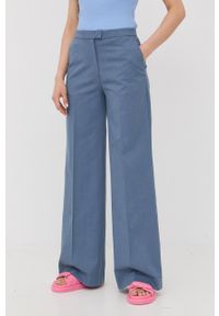 Samsoe & Samsoe - Samsoe Samsoe spodnie damskie kolor fioletowy szerokie high waist. Stan: podwyższony. Kolor: fioletowy. Materiał: bawełna, tkanina