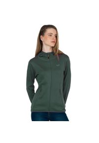 WOOLONA - Damska bluza rozpinana z kapturem 100% Merino - Marin/Woolona. Typ kołnierza: kaptur. Kolor: zielony