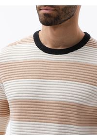 Ombre Clothing - Sweter męski w paski E189 - beżowy - XXL. Kolor: beżowy. Materiał: dzianina, bawełna. Wzór: paski. Styl: klasyczny #3