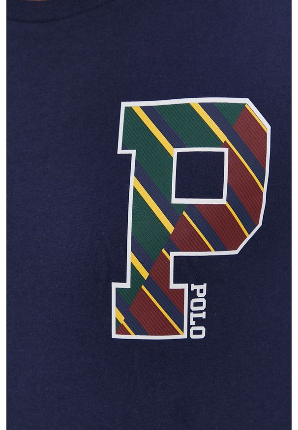 Polo Ralph Lauren - Longsleeve bawełniany. Okazja: na co dzień. Typ kołnierza: polo. Kolor: niebieski. Materiał: bawełna. Długość rękawa: długi rękaw. Wzór: nadruk. Styl: casual