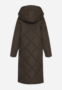 Born2be - Ciemnozielona Kurtka Płaszcz z Geometrycznym Pikowaniem Johnatta. Kolor: zielony. Wzór: geometria #6