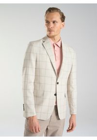 Pako Lorente - PAKO LORENTE – Beżowa marynarka męska w kratę Windowpane. Kolor: beżowy. Materiał: tkanina. Wzór: kratka. Styl: elegancki