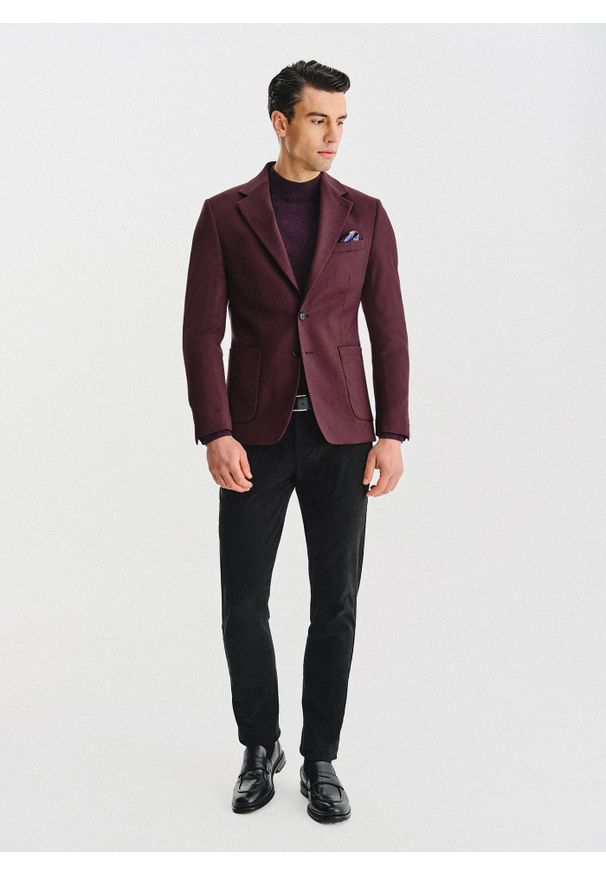 Pako Lorente - PAKO LORENTE – Bordowa marynarka z wełną i jedwabiem. Kolor: czerwony. Materiał: jedwab, wełna. Wzór: prążki