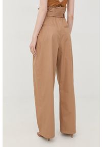 BOSS spodnie damskie kolor beżowy szerokie high waist. Stan: podwyższony. Kolor: beżowy. Materiał: tkanina #3
