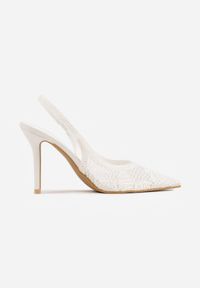 Renee - Białe Szpilki VICES Slingback z Ażurową Cholewką Ernestine. Zapięcie: pasek. Kolor: biały. Materiał: satyna. Szerokość cholewki: normalna. Wzór: ażurowy. Obcas: na szpilce. Styl: elegancki #4
