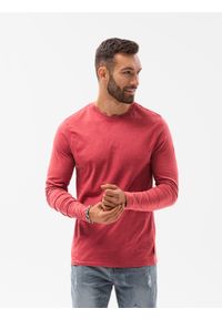 Ombre Clothing - Longsleeve męski bez nadruku - czerwony V3 - Rozmiar: XL. Okazja: na co dzień. Kolor: czerwony. Materiał: bawełna. Długość rękawa: długi rękaw. Długość: długie. Styl: rockowy, klasyczny, casual