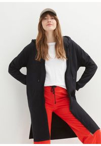 bonprix - Długa bluza rozpinana z rozcięciami po bokach. Typ kołnierza: kaptur. Kolor: czarny. Długość: długie #1
