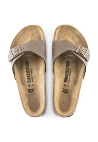 Brązowe Kapcie Birkenstock Madrid Damskie. Okazja: na co dzień. Kolor: brązowy. Materiał: guma, syntetyk, materiał. Styl: casual