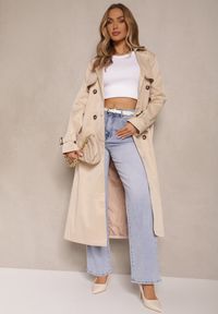 Renee - Jasnobeżowy Płaszcz w Stylu Trencza z Paskiem i Klamrą Sinthelle. Okazja: do pracy, na co dzień. Kolor: beżowy. Styl: casual, elegancki #5