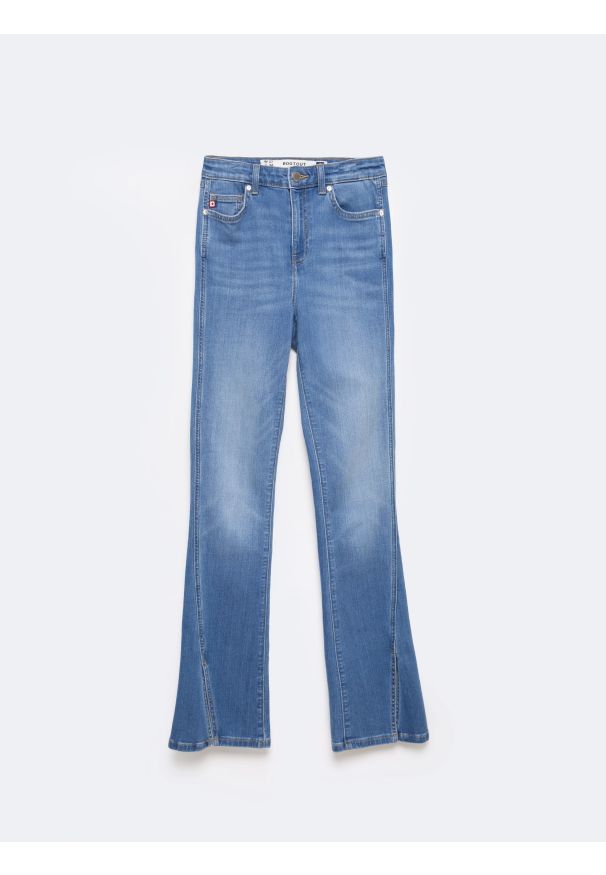 Big-Star - Jeansy damskie bootcut z rozcięciami niebieskie Blake 402. Stan: podwyższony. Kolor: niebieski. Styl: vintage, elegancki
