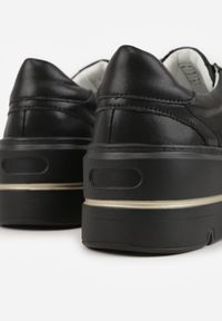 Born2be - Czarne Sneakersy na Koturnie ze Skóry Naturalnej z Ozdobami Choko. Okazja: na co dzień. Kolor: czarny. Materiał: skóra. Wzór: aplikacja. Obcas: na koturnie #2