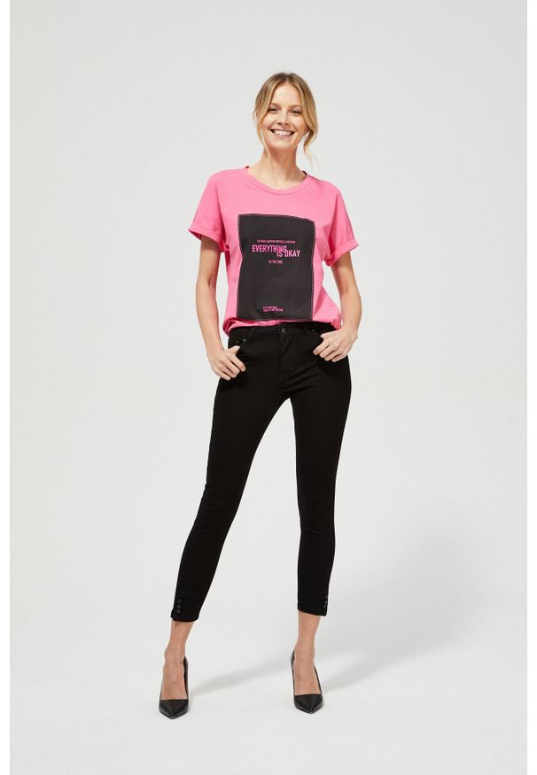 MOODO - Jeansy skinny z guzikami. Długość: długie. Wzór: gładki