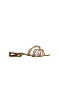 Klapki Bayla-187 1716 Rose 187030, Różowe złoto, Skóra ekologiczna - 37. Okazja: na co dzień. Kolor: złoty. Materiał: skóra ekologiczna. Wzór: ze splotem, motyw z bajki, paski. Obcas: na obcasie. Styl: elegancki, casual. Wysokość obcasa: średni #1
