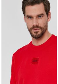 Hugo - HUGO bluza bawełniana męska kolor czerwony. Kolor: czerwony. Materiał: bawełna. Wzór: aplikacja #3
