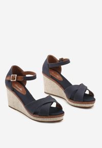 Born2be - Granatowe Sandały na Plecionym Koturnie w Stylu Espadryli Nartha. Kolor: niebieski. Sezon: lato. Obcas: na koturnie. Styl: boho