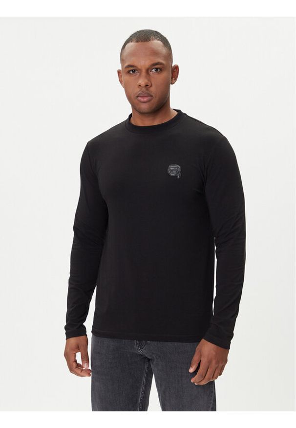 Karl Lagerfeld - KARL LAGERFELD Longsleeve 755052 554235 Czarny Regular Fit. Typ kołnierza: dekolt w karo. Kolor: czarny. Materiał: bawełna. Długość rękawa: długi rękaw