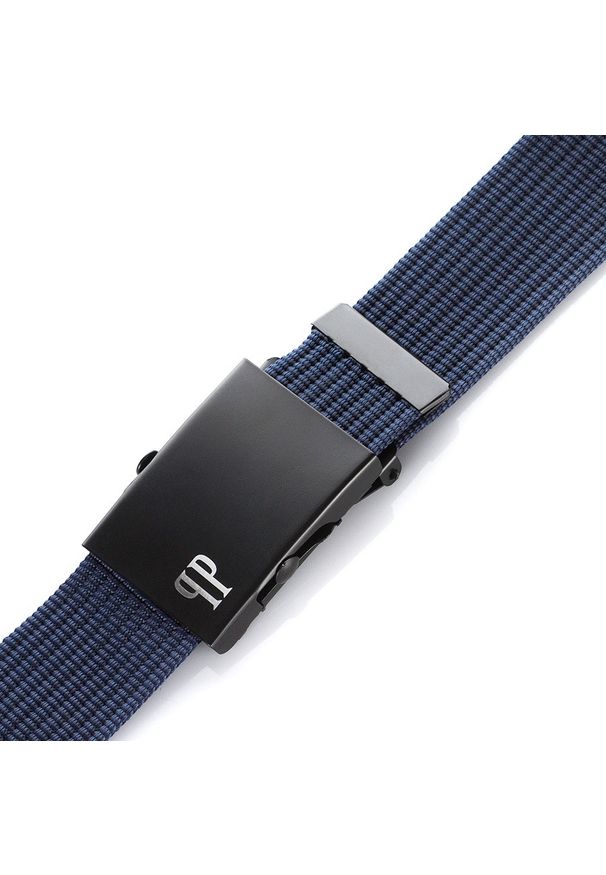 Pasek parciany PAOLO PERUZZI PW-22-105 cm granatowy. Kolor: niebieski. Materiał: materiał. Wzór: paski