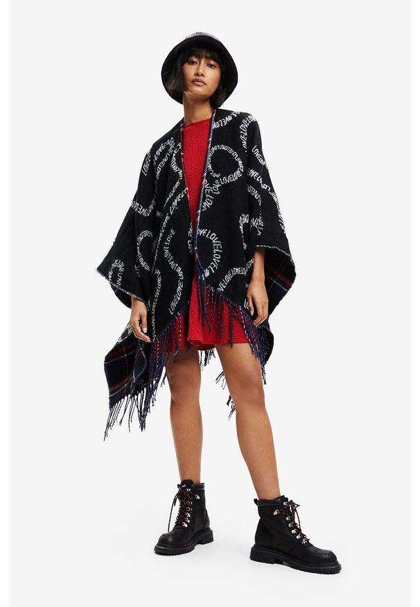 Desigual poncho dwustronne kolor czarny. Kolor: czarny. Materiał: dzianina