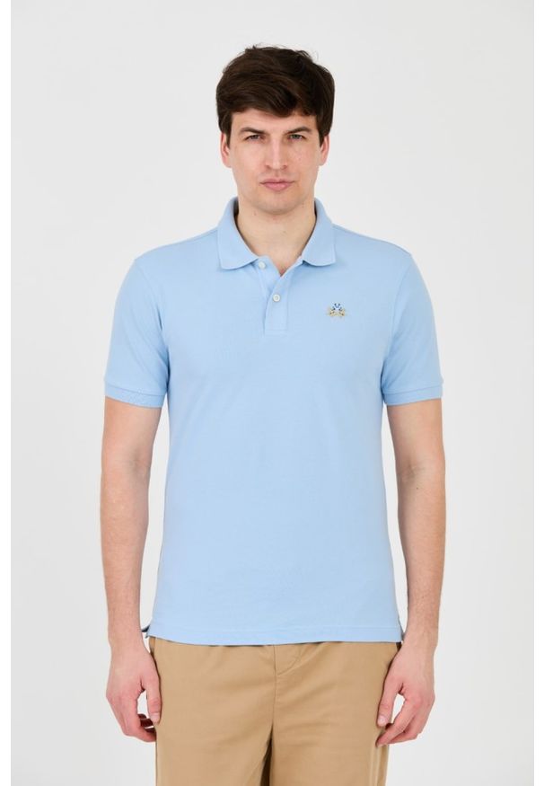 La Martina - LA MARTINA Błękitne męskie polo z małym logo, Rozmiar L. Typ kołnierza: polo. Kolor: niebieski