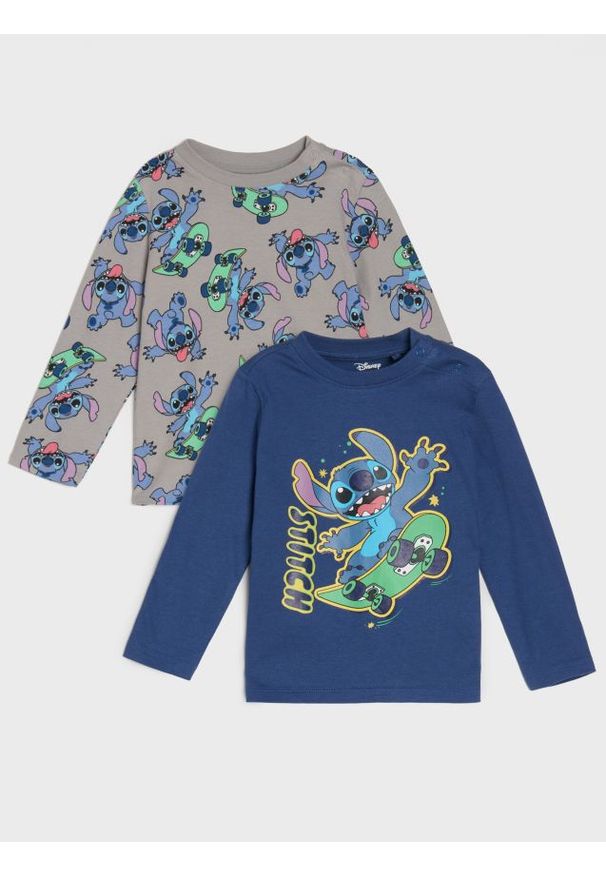 Sinsay - Koszulki z długimi rękawami 2 pack Stitch - granatowy. Kolor: niebieski. Długość rękawa: długi rękaw. Długość: długie