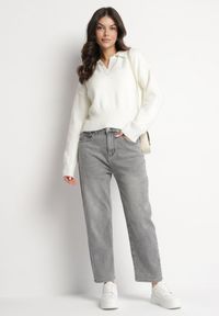 Born2be - Szare Jeansy Mom Fit z Wysokim Stanem Milapia. Okazja: na co dzień. Stan: podwyższony. Kolor: szary. Długość: długie. Styl: casual, retro, elegancki #4