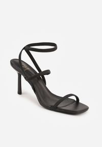 Renee - Czarne Sandały na Szpilce z Dopasowującymi się do Stopy Paskami Usinrya. Zapięcie: pasek. Kolor: czarny. Materiał: satyna. Wzór: paski. Obcas: na szpilce. Wysokość obcasa: średni #5
