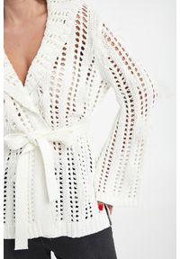 Twinset Milano - Kardigan damski ażurowy z piórkami TWINSET. Wzór: ażurowy #5
