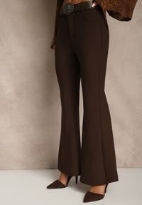 Renee - Brązowe Spodnie Flare z Wiskozy i Bawełny z Paskiem w Kowbojskim Stylu Tusiera. Kolor: brązowy. Materiał: bawełna, wiskoza. Wzór: haft. Styl: boho #4