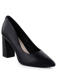 Czółenka czarne na słupku w szpic czarne Sergio Leone PB216. Kolor: czarny. Materiał: skóra ekologiczna. Szerokość cholewki: normalna. Obcas: na słupku #1