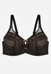 Renee - Czarno-Beżowy Biustonosz z Koronki z Sercem z Cyrkonii Adrievianna. Kolor: czarny. Materiał: koronka. Wzór: koronka #4