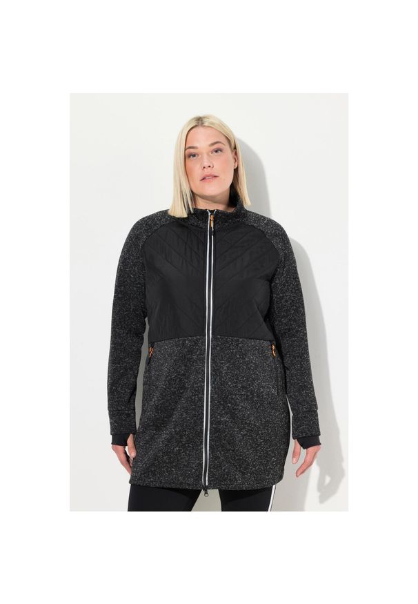 ULLA POPKEN - Damskie Długa bluza rozpinana z polarowej dzianiny dwukierunkowy zamek. Kolekcja: plus size. Kolor: czarny. Materiał: poliester, materiał. Długość: długie