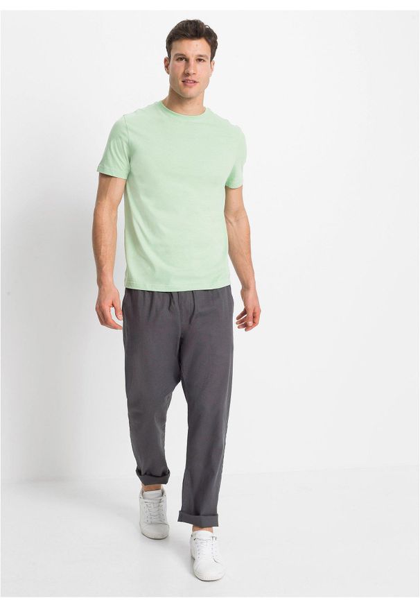 bonprix - Spodnie z gumką w talii, z materiału z lnem, Regular Fit Straight. Kolor: szary. Materiał: materiał, len. Sezon: lato