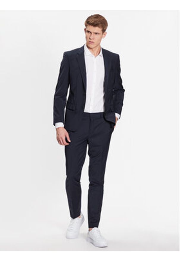 Hugo Spodnie garniturowe 50446526 Granatowy Slim Fit. Kolor: niebieski. Materiał: wełna