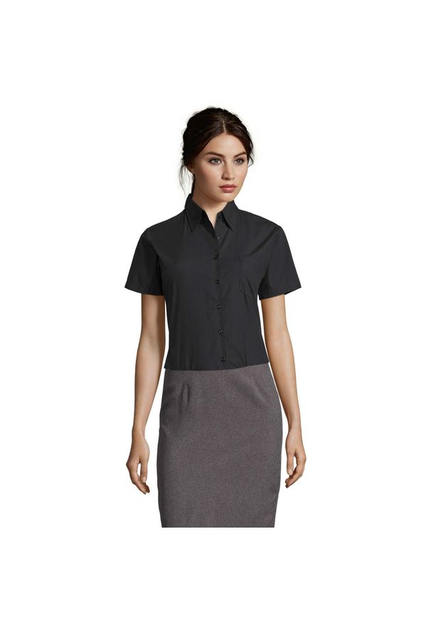 SOL'S - Damska Koszula Biznesowa Z Krótkim Rękawem Escape Poplin. Kolor: czarny. Długość rękawa: krótki rękaw. Długość: krótkie