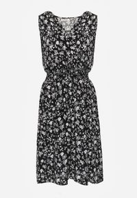 Renee - Czarna Sukienka z Wiskozy z Kopertowym Dekoltem i Gumką w Pasie Hodnisa. Kolor: czarny. Materiał: wiskoza. Wzór: kwiaty. Typ sukienki: kopertowe #6