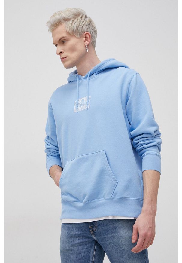 Levi's® - Levi's Bluza bawełniana męska z kapturem gładka. Okazja: na spotkanie biznesowe, na co dzień. Typ kołnierza: kaptur. Kolor: niebieski. Materiał: bawełna. Wzór: gładki. Styl: casual, biznesowy
