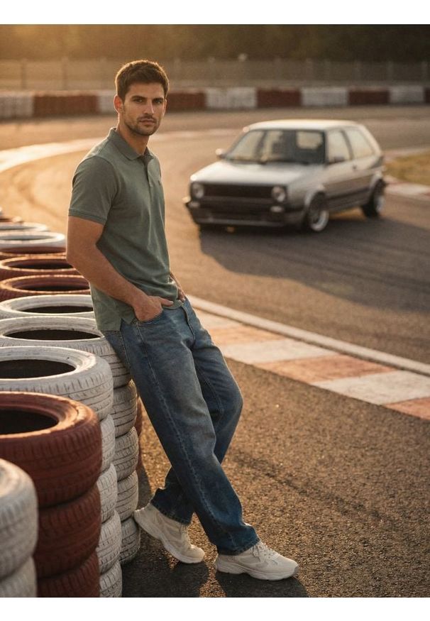 Sinsay - Bawełniana koszulka polo z haftem - zielony. Typ kołnierza: polo. Kolor: zielony. Materiał: bawełna. Wzór: haft