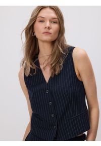 Reserved - Garniturowa kamizelka z wiskozą - granatowy. Kolor: niebieski. Materiał: wiskoza #1