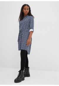 bonprix - Sukienka szmizjerka z lejącej wiskozy. Kolor: niebieski. Materiał: wiskoza. Długość rękawa: długi rękaw. Typ sukienki: szmizjerki #3