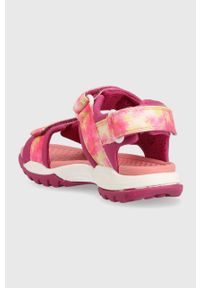Geox sandały dziecięce kolor fioletowy. Zapięcie: rzepy. Kolor: fioletowy. Materiał: materiał, guma. Wzór: paski. Obcas: na obcasie. Wysokość obcasa: niski #5