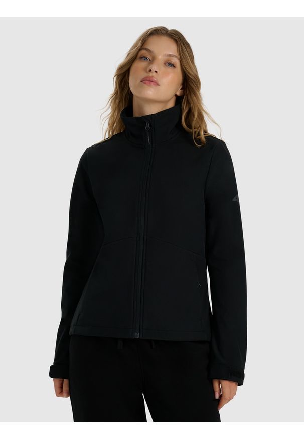 4f - 4F Kurtka softshell wiatroodporna membrana 5000 damska - czarna XL. Typ kołnierza: kołnierzyk stójkowy. Kolor: czarny. Materiał: softshell. Technologia: Windstopper. Sezon: zima
