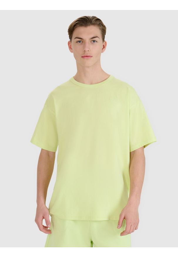 4f - 4F T-shirt oversize gładki uniseks - zielony XL. Okazja: na co dzień. Kolor: zielony. Materiał: dzianina, bawełna, jersey. Długość rękawa: krótki rękaw. Długość: krótkie. Wzór: gładki. Styl: klasyczny, sportowy, casual
